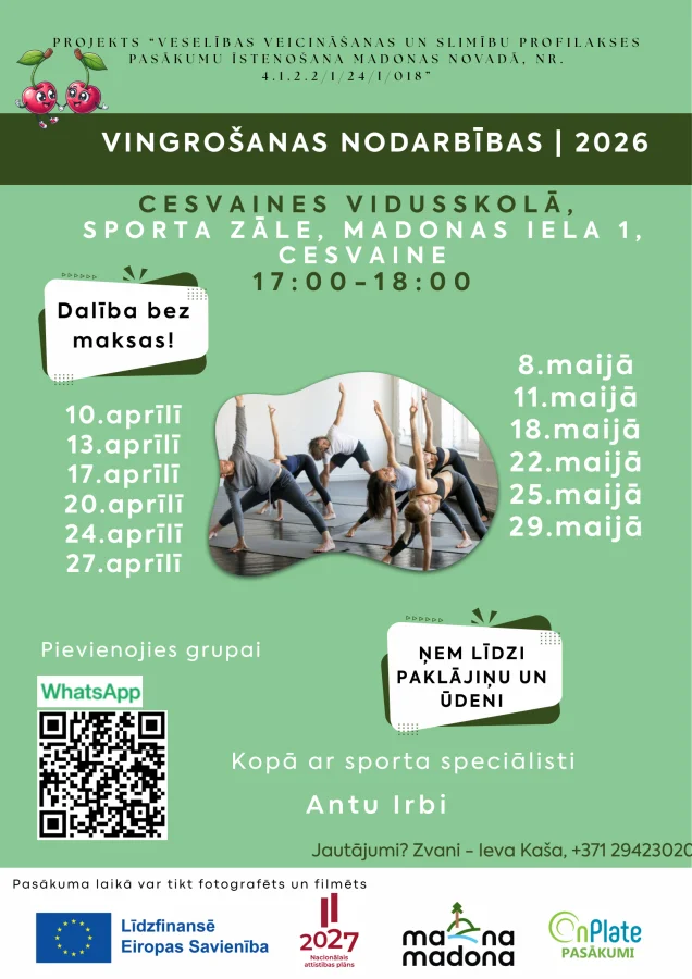 Cesvainē mainīts bezmaksas vingrošanas grafiks: kā pieteikties