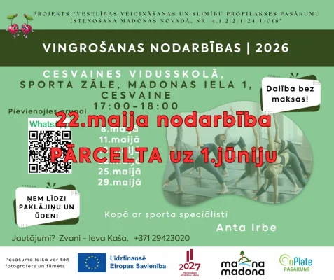 Cesvainē mainīts bezmaksas vingrošanas grafiks: kā pieteikties