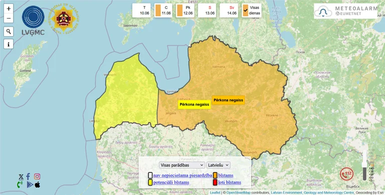 Jelgavā spēkā oranžais negaisa brīdinājums: kas jāzina iedzīvotājiem
