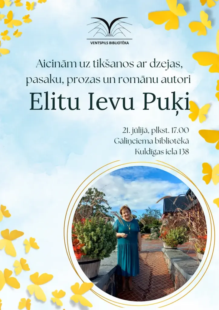 Ventspilī bezmaksas tikšanās ar Elitu Ievu Puķi 21. jūlijā