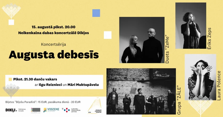 “Augusta debesīs” Dikļos: koncerts 15. augustā: praktiskā informācija