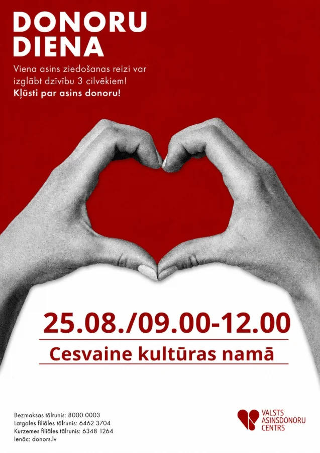 Cesvainē asins ziedošanai atvēlētas trīs stundas