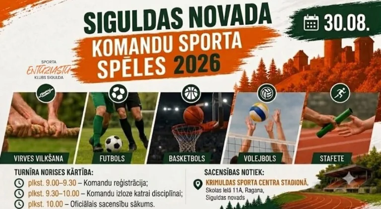 Siguldā meklē astoņas komandas sporta spēlēm Krimuldā